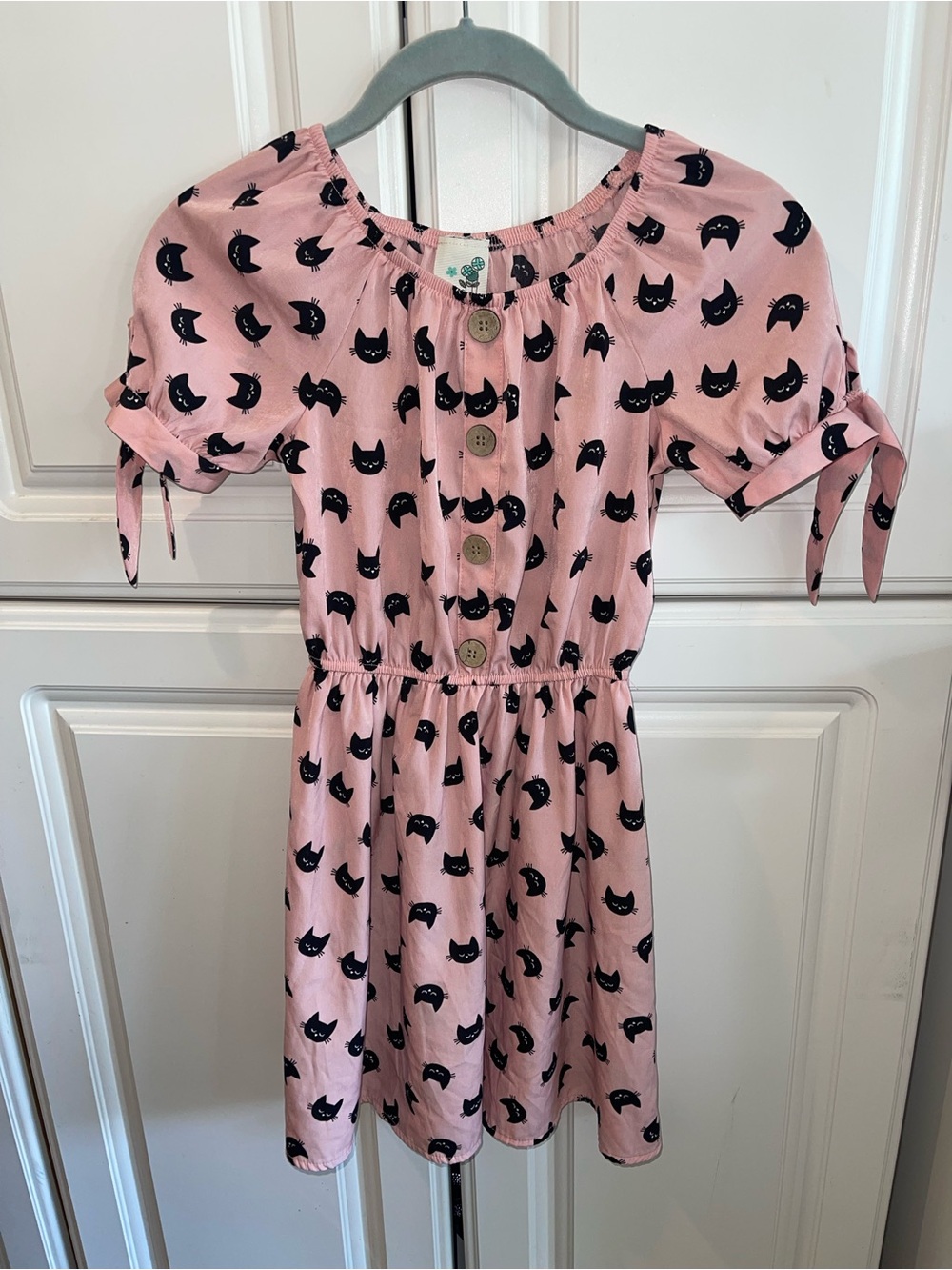 Lily Bleu Pink Dress with Black Cat Print and Button Front